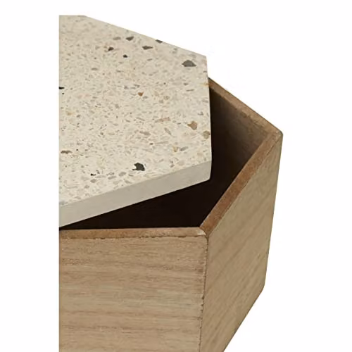 Premier Housewares Small Terrazzo Lid Trinket Box in White and Beige with Solid Wood Base – 2