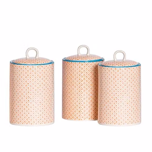 Nicola Spring Floral Patterned Ceramic Kitchen Canisters, Orange, Pack of 3, 1 l – 1