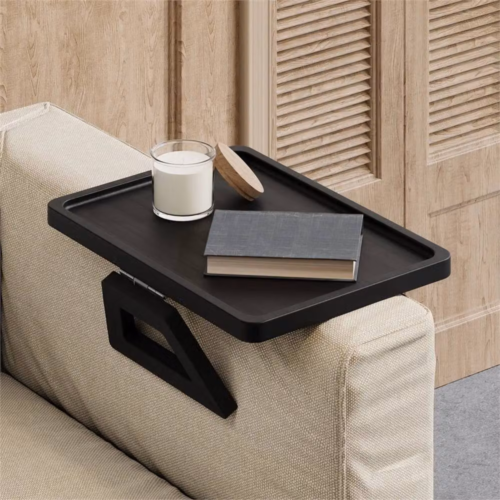 Kelvenix Black Folding Bamboo Sofa Arm Tray – 3