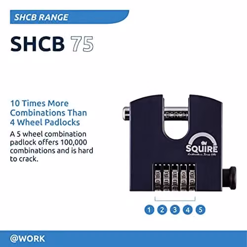 Squire SHCB75 Henry SHCB High Security Recodable 5 Wheel Combination Block Lock, Black, W: 1.9 cm, L: 7.5 cm – 2