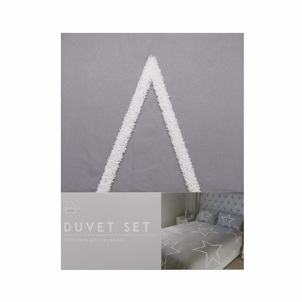 Voltico Grey Tufted Star Microfibre Duvet Set and Pillowcase, Single (W: 90 cm, H: 200 cm) – 2