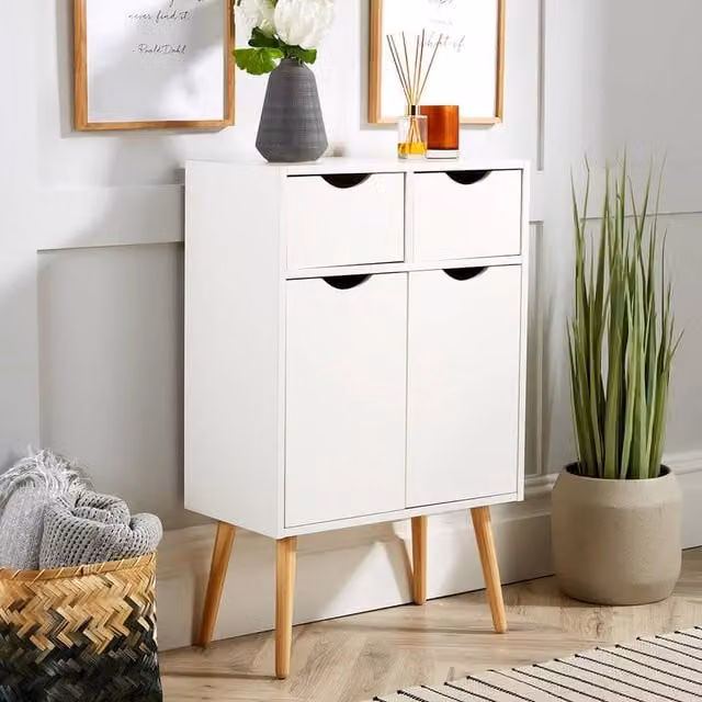 Home Source Boden 2 Door Cupboard with 2 Drawers Storage Unit, White