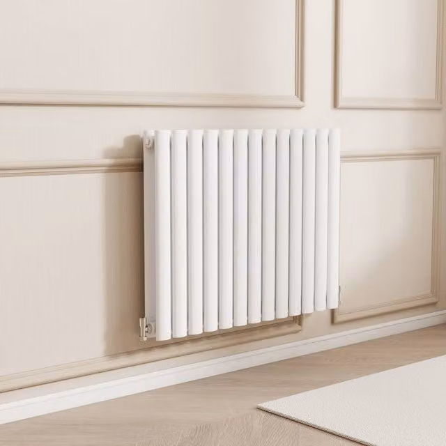 Banyetti Orva White Horizontal Double Oval Column Radiator W/H: 60.0 x 76.7 cm