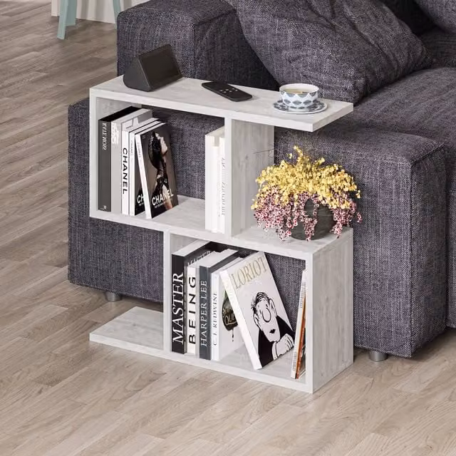 Decortie Modern 4-Compartment Side Table in White, W/D/H: 60 x 60 x 19.5 cm