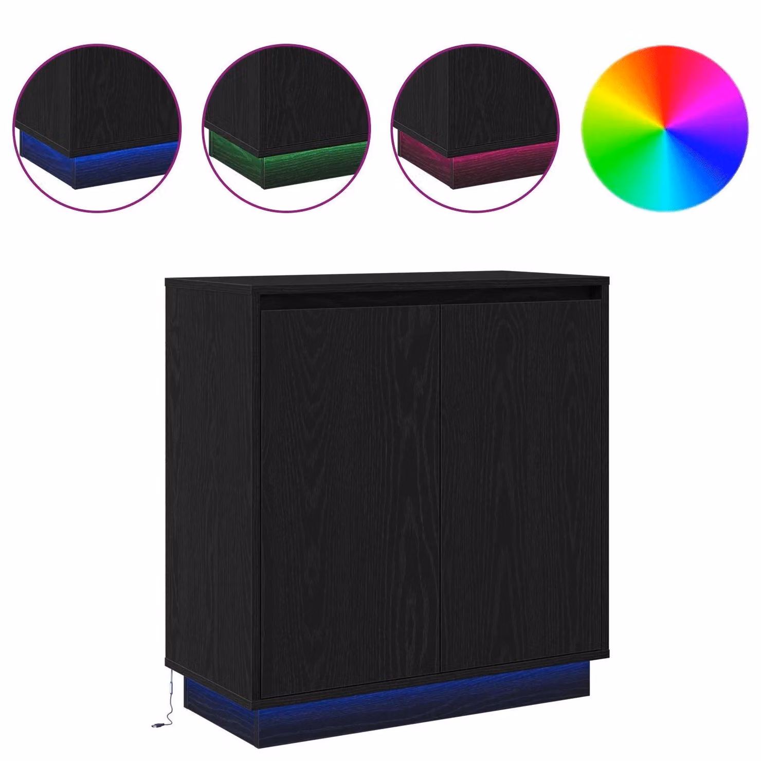 Berkfield Home Black Oak Sideboard with Integrated LED Lighting, W: 71 cm, D: 34.5 cm, H: 75 cm – 3