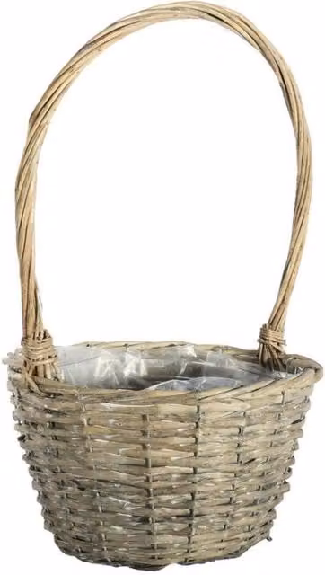 KDMD Grey Wash Round Split Willow Planter Basket with Handle, 2 Pack, Dia: 27 cm
