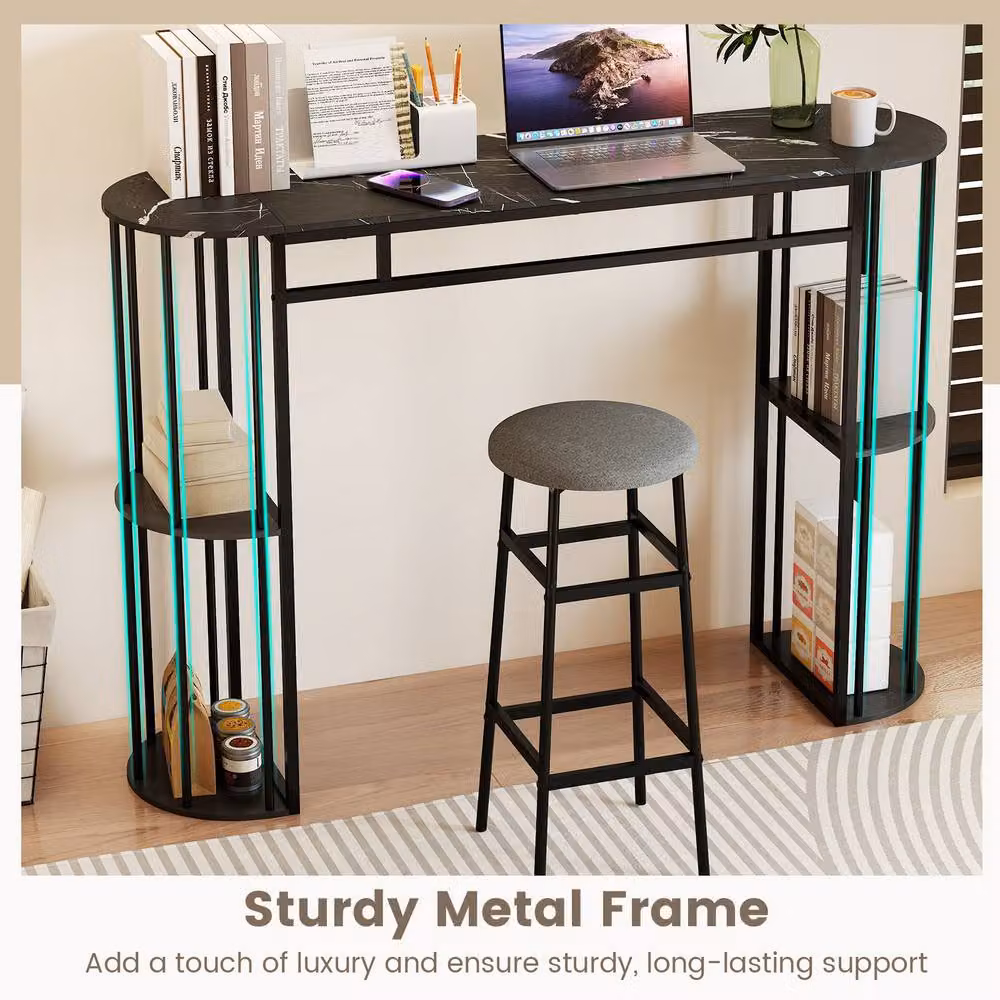 Gymax Long Narrow Pub Bar Table with Black Faux Marble Tabletop – 3
