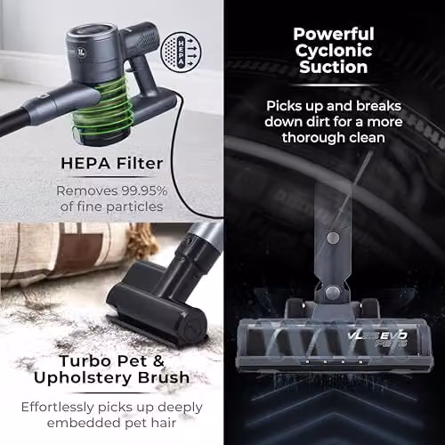 Tower T513007 VL25 Pet Anti-Tangle Corded Stick Vacuum Cleaner with Cyclonic Suction, HEPA Filter, 1L Capacity, 600W, Black & Silver – 4