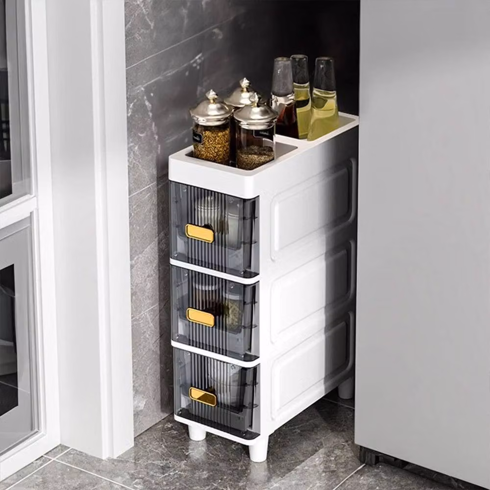 Ventryn Free Standing Slim White Bathroom and Kitchen Storage Unit with 3 Drawers – 5