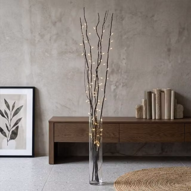 Orsina Twig Light Decoration with 80 Warm White LED Lights on Black Adjustable Branches