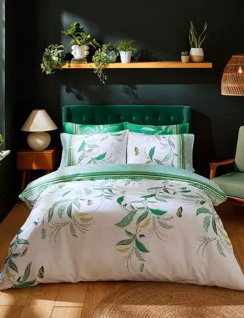 Sara Miller Fern Garden Reversible Pure Cotton Single Bedding Set, Green and White