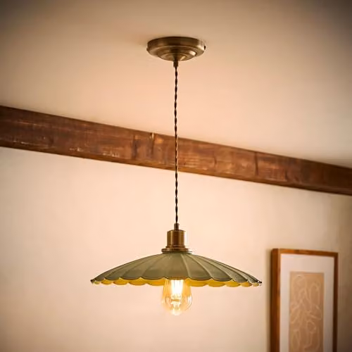 ValueLights Holborn Scallop Pendant Ceiling Light in Green and Gold/Brass – 2