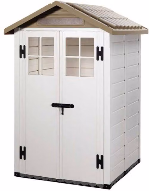 Shires Tuscany Evo 4x4' 100 Apex Plastic Shed in White with Double Doors and Two Windows
