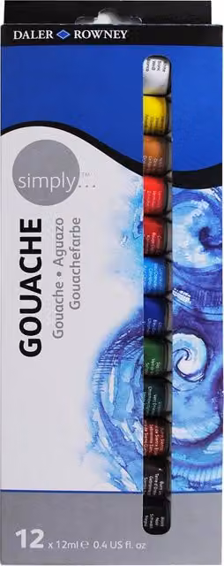 Daler-Rowney Simply Gouache Set of 12 Multicolour Professional Paints