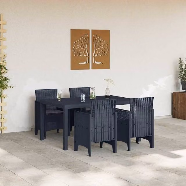 Berkfield Home Modern 5 Piece Garden Dining Set with Cushions in Anthracite Grey Poly Rattan – 1