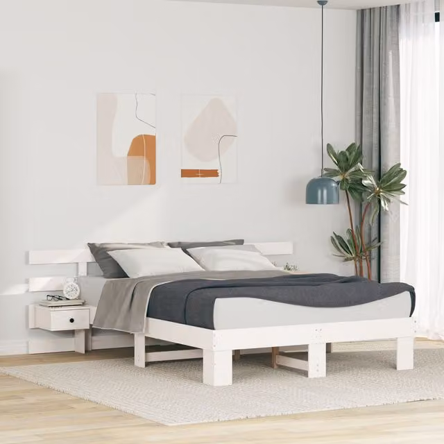 Berkfield Home White Solid Pine Wood Bed Frame W/D/H: 140 x 200 cm – 1