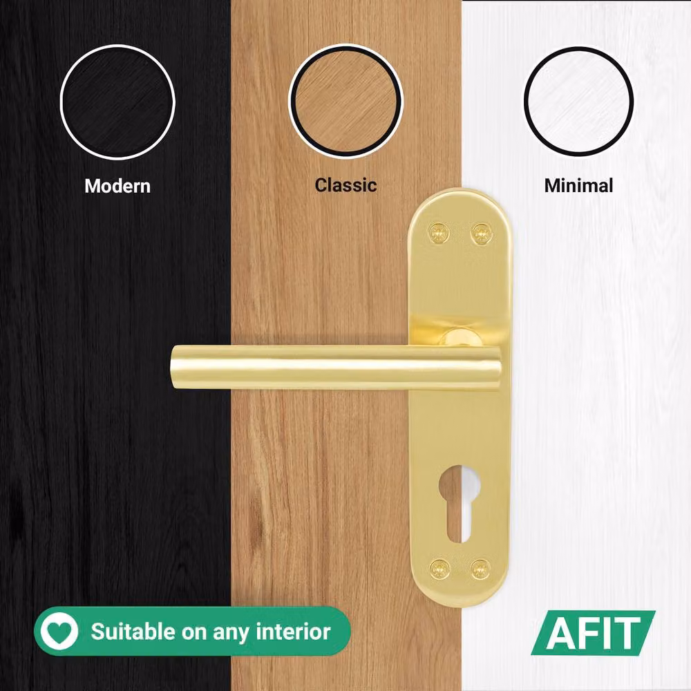 AFIT T-Bar Satin Brass Euro Internal Lock Backplate Handles, Gold, 1 Pair – 4