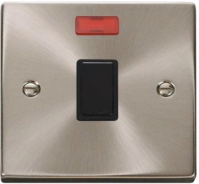 SE Home 1 Gang 20A DP Flush Switch with Neon in Brushed Chrome and Metallic Silver