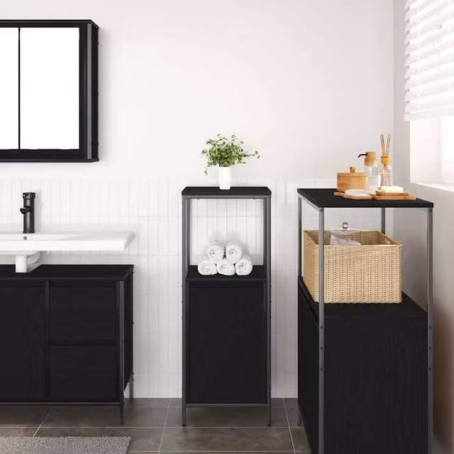 Berkfield Home Modern Black Oak Bathroom Cabinet with Internal Shelves and Hinged Doors, W/D/H: 36 x 35 x 95 cm