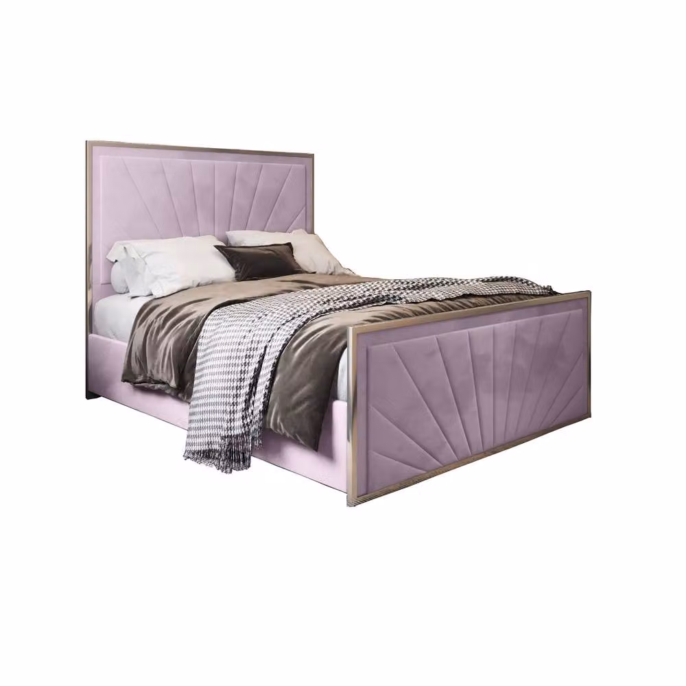 KDMD Thornhill Upholstered Soft Velvet Pink Metal Designer Bed Frame, W/D/H: 120 x 137 x 128 cm – 2