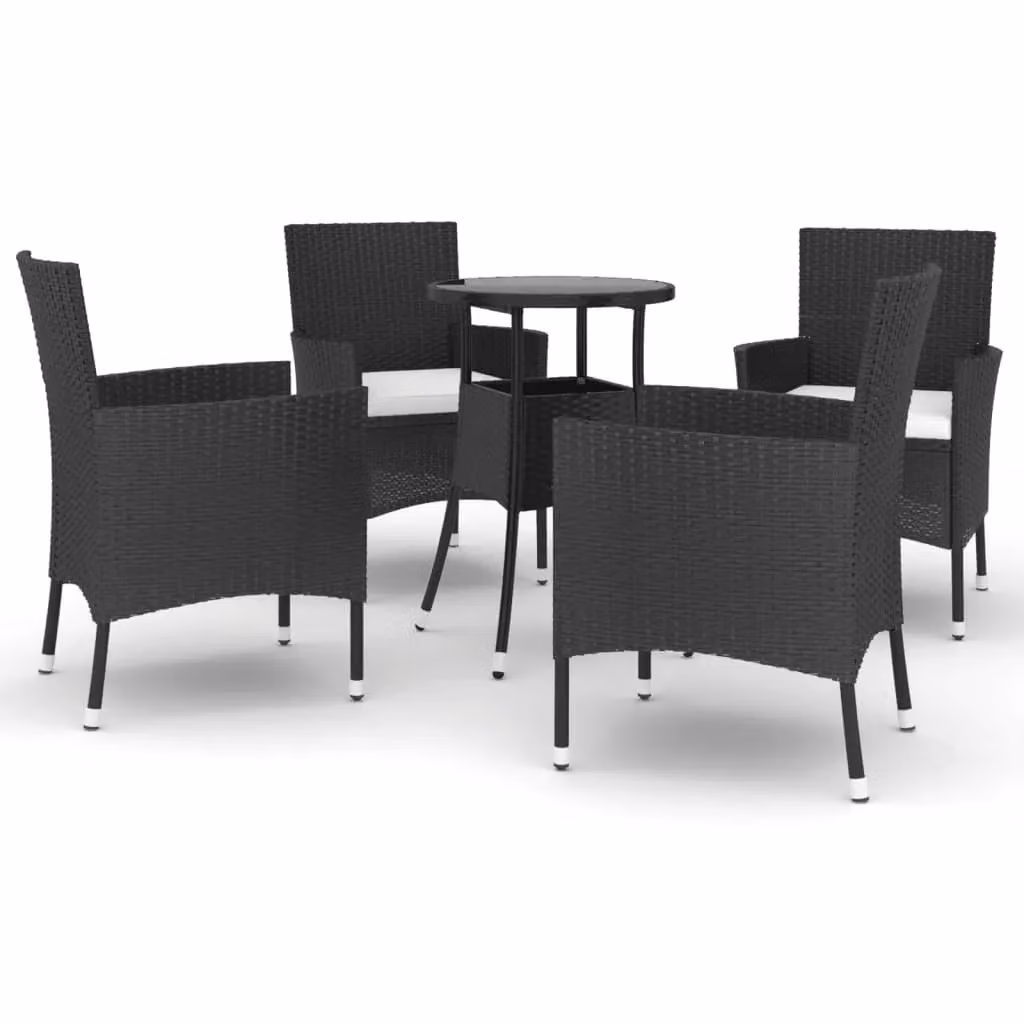 Berkfield Home 5 Piece Black Poly Rattan Garden Bistro Set with Cushions – 2