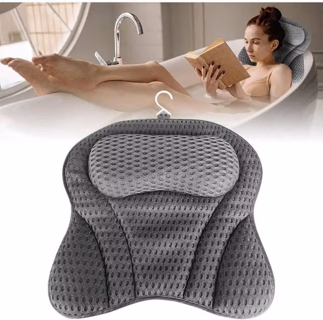 NESTLUNE Luxury Spa Bath Pillow Cushion, Premium Waterproof 4D, Grey – 1