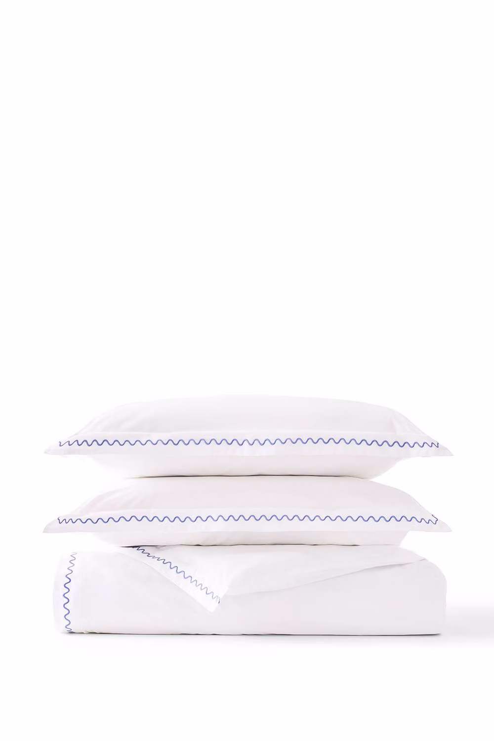 Christy Wave Edge Embroidered Cotton Percale Duvet Cover Set in Blue, W/D/H: 230 x 220 x 200 cm with Pillowcases 50 x 75 cm – 2