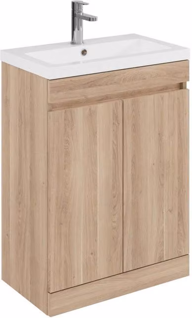 Balterley 600mm Floor Standing 2 Door Bathroom Unit with Polymarble Basin, Light Oak in Brown, W/D/H: 60 x 60 x 80 cm
