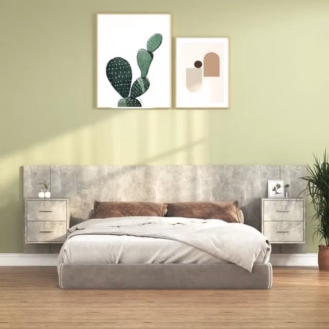 Berkfield Home Bed Headboard with Integrated Nightstand Cabinets in Concrete Grey Engineered Wood