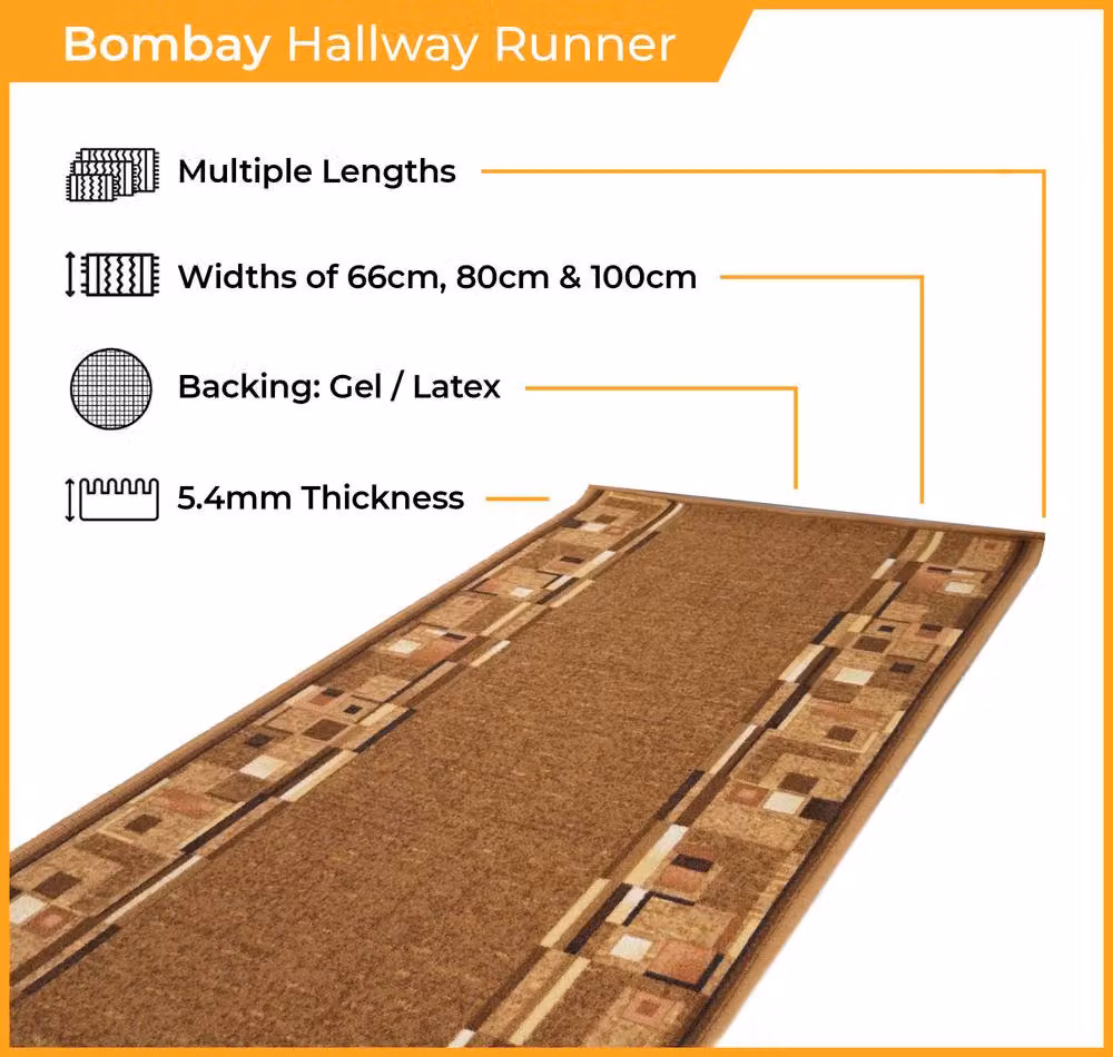 runrug Bombay Hallway Runner Rug in Dark Brown, W: 66 cm, L: 300 cm – 2