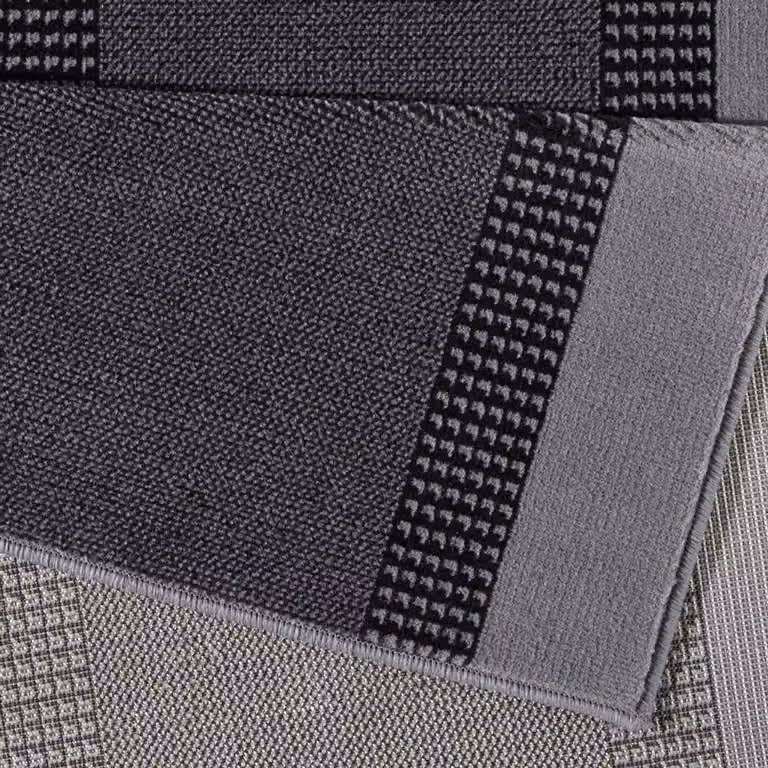 THE RUGS Designer Velours Band Grey Polypropylene Low Pile Runner, W: 80 cm, L: 250 cm