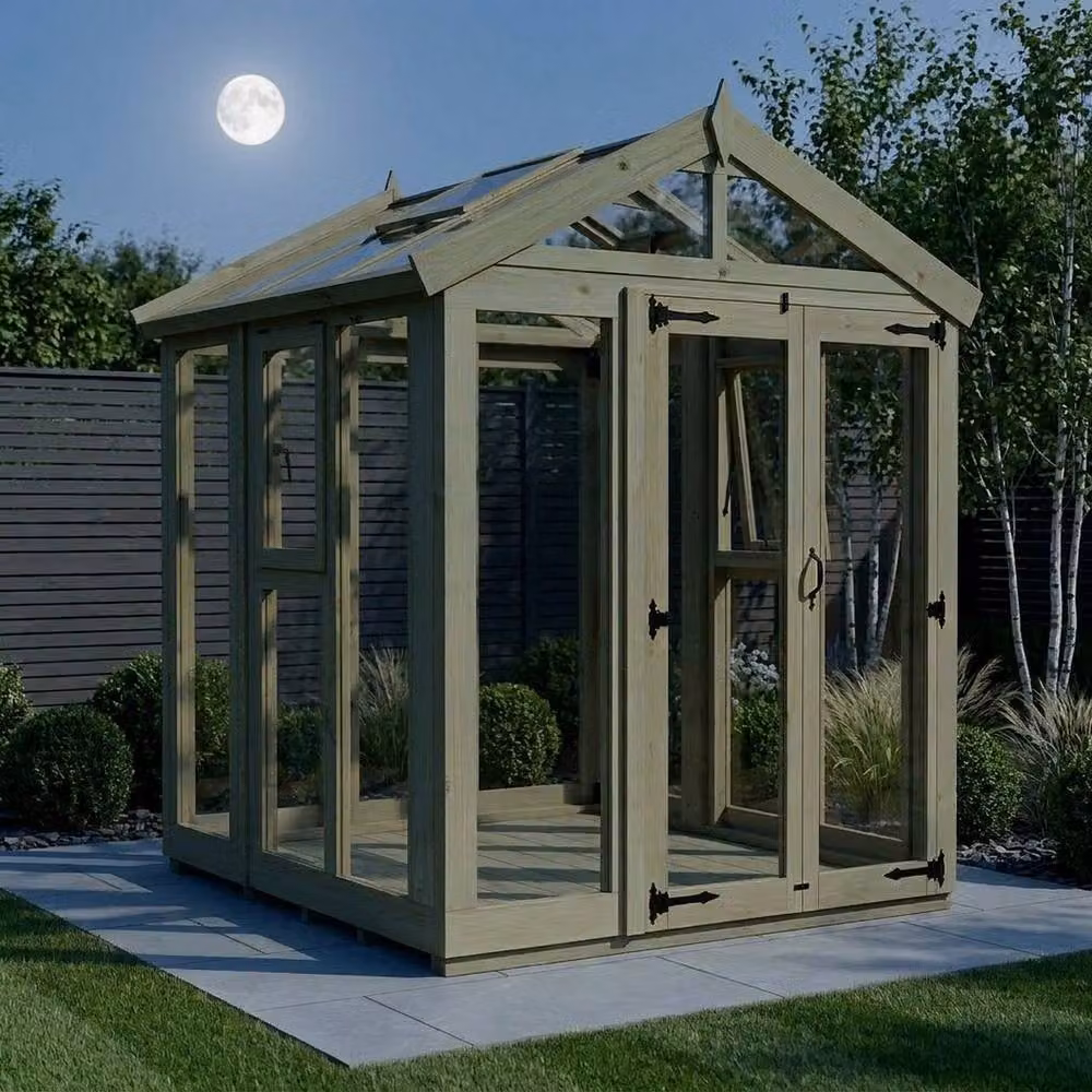 Buttercup Farm Apex Glass Greenhouse in Brown with Pressure Treated Timber W/D/H: 183 x 183 x 210 cm – 3