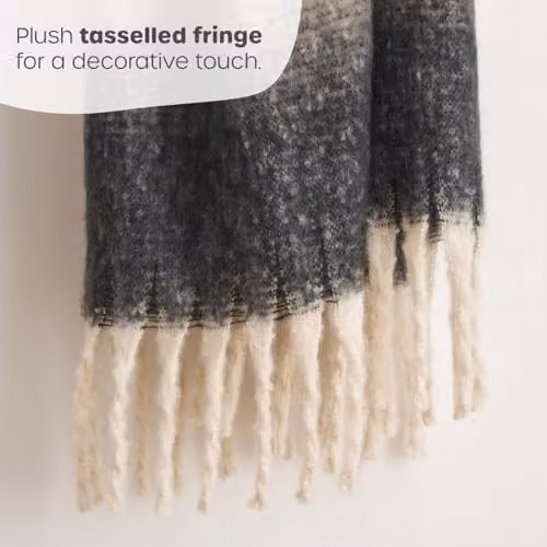 Allure Bath Fashions Ombre Faux Mohair Throw with Fringes, Grey and Green, W/D/H: 130 x 170 cm – 4