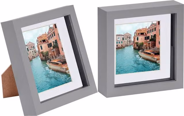 Nicola Spring Pack of 2 Square 3D Box Photo Frames in Grey and White for Tabletop Display