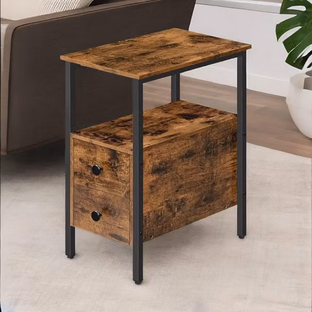 Rafaelo Mobilia Slim Bedside Table with 2 Drawers in Brown and Black