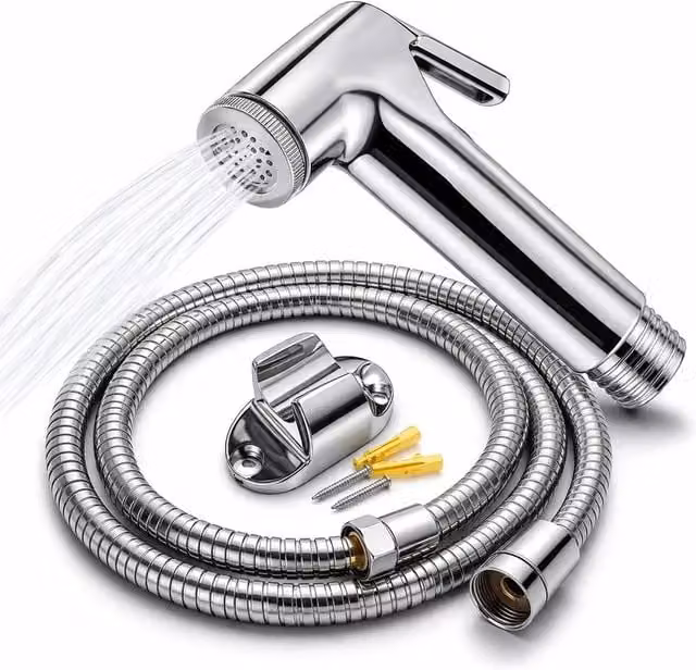 Hinsinc Chrome Handheld Toilet Bidet Spray Set in Metallic Silver, W/D/H: 520 x 52 x 52 mm – 1