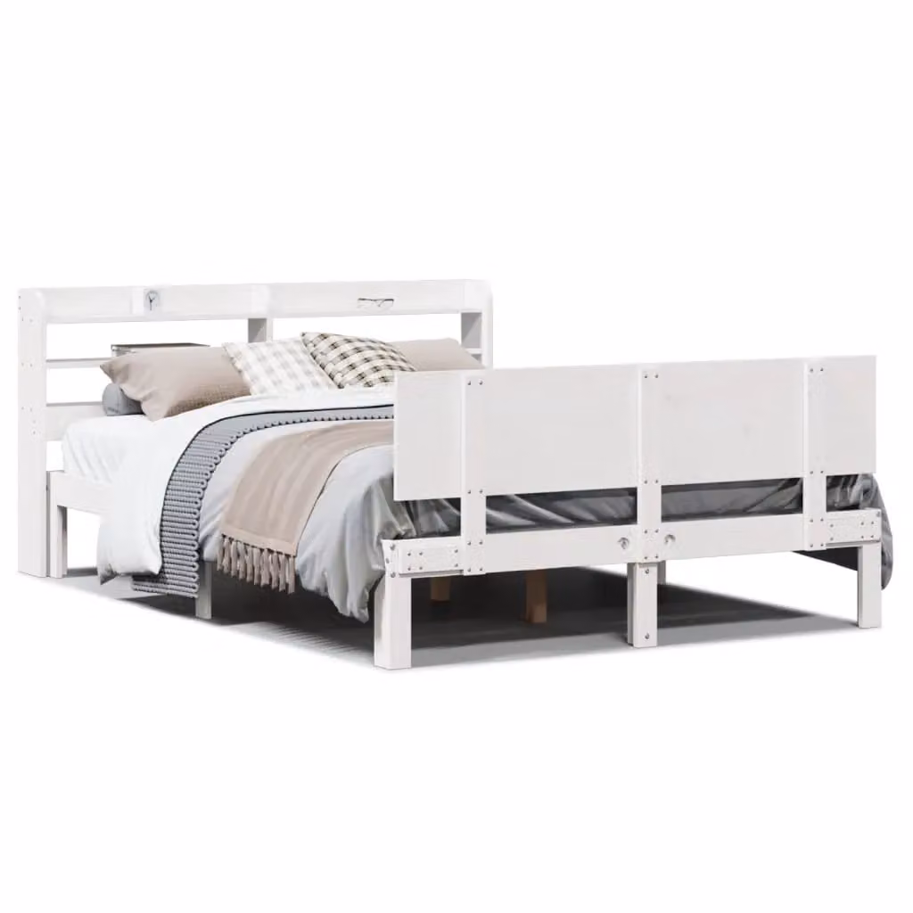 Berkfield Home White Pine Bed Frame with Headboard and Side Compartments W/D/H: 140 x 190 cm – 2