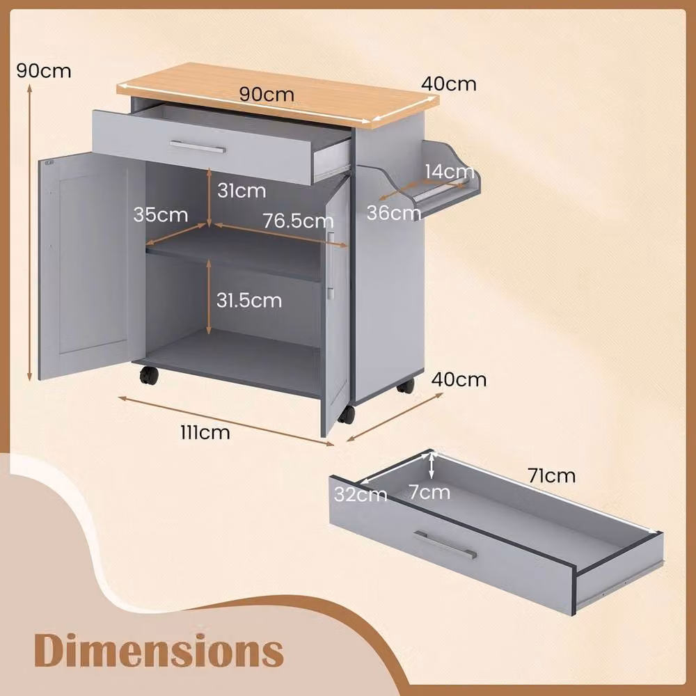 FORGEVIO Modern Kitchen Island Cart with Storage, Grey – 2