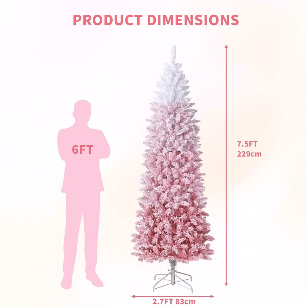 London Boutique 7.5ft Pre-Lit Pink Pencil Artificial Christmas Tree with LED Lights – 2