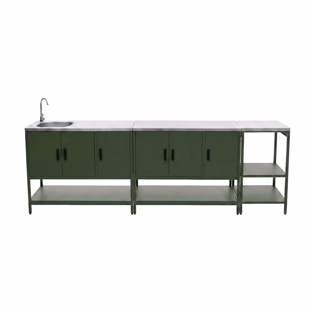 sweeek 3-Module Stainless Steel Outdoor Kitchen in Green, W/D/H: 120 x 51 x 142 cm – 2