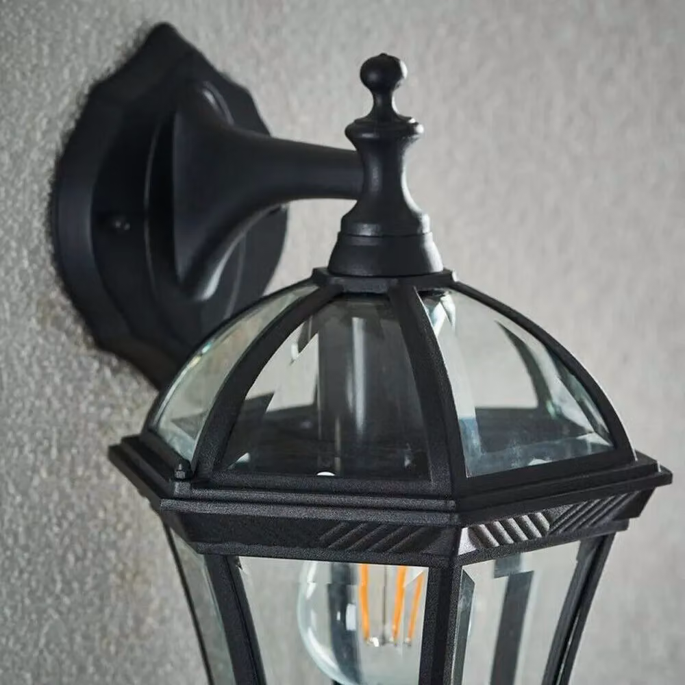 Loops 2 Pack IP44 Outdoor Wall Lanterns in Matt Black and Transparent Glass – 5