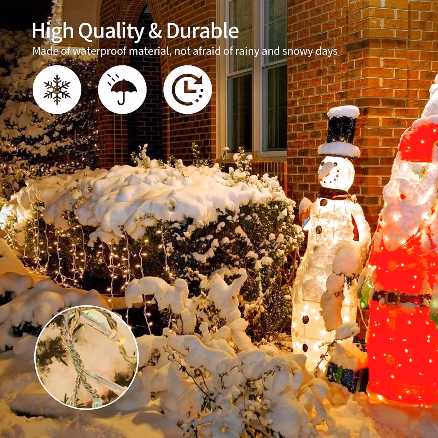 Shatchi 100 LED Warm White Waterproof Outdoor String Fairy Lights with Timer, 10m, Yellow – 3