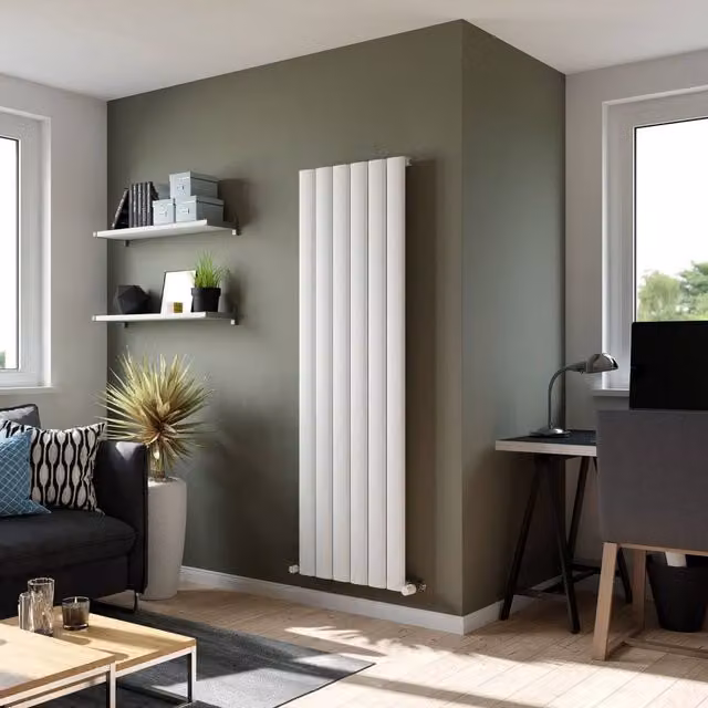 Bathroom Kingdom Saturn White Single Flat Panel Vertical Radiator H: 1800 mm, W: 280 mm
