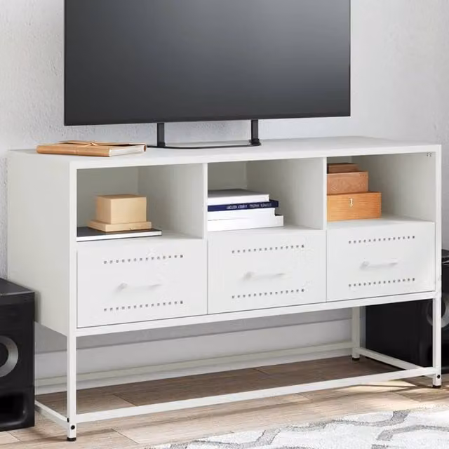 Berkfield Home Industrial White Steel TV Cabinet W/D/H: 100.5 x 39 x 60.5 cm