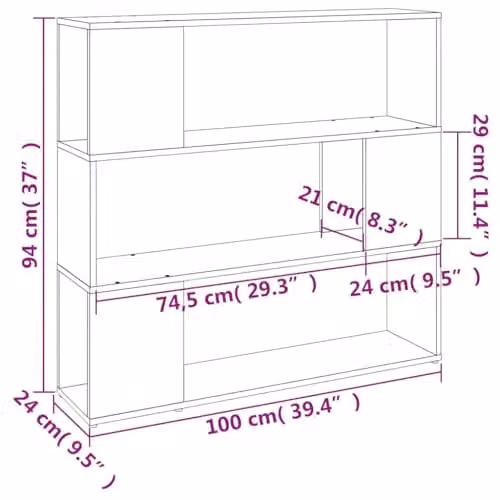 vidaXL Book Cabinet and Room Divider in Smoked Oak, W/D/H: 100 x 24 x 94 cm – 3