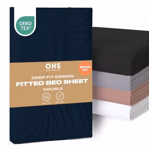 OHS Plain Microfibre Deep Fitted Bed Sheet, Blue, W/D/H: 137 x 190 x 30 cm – 1