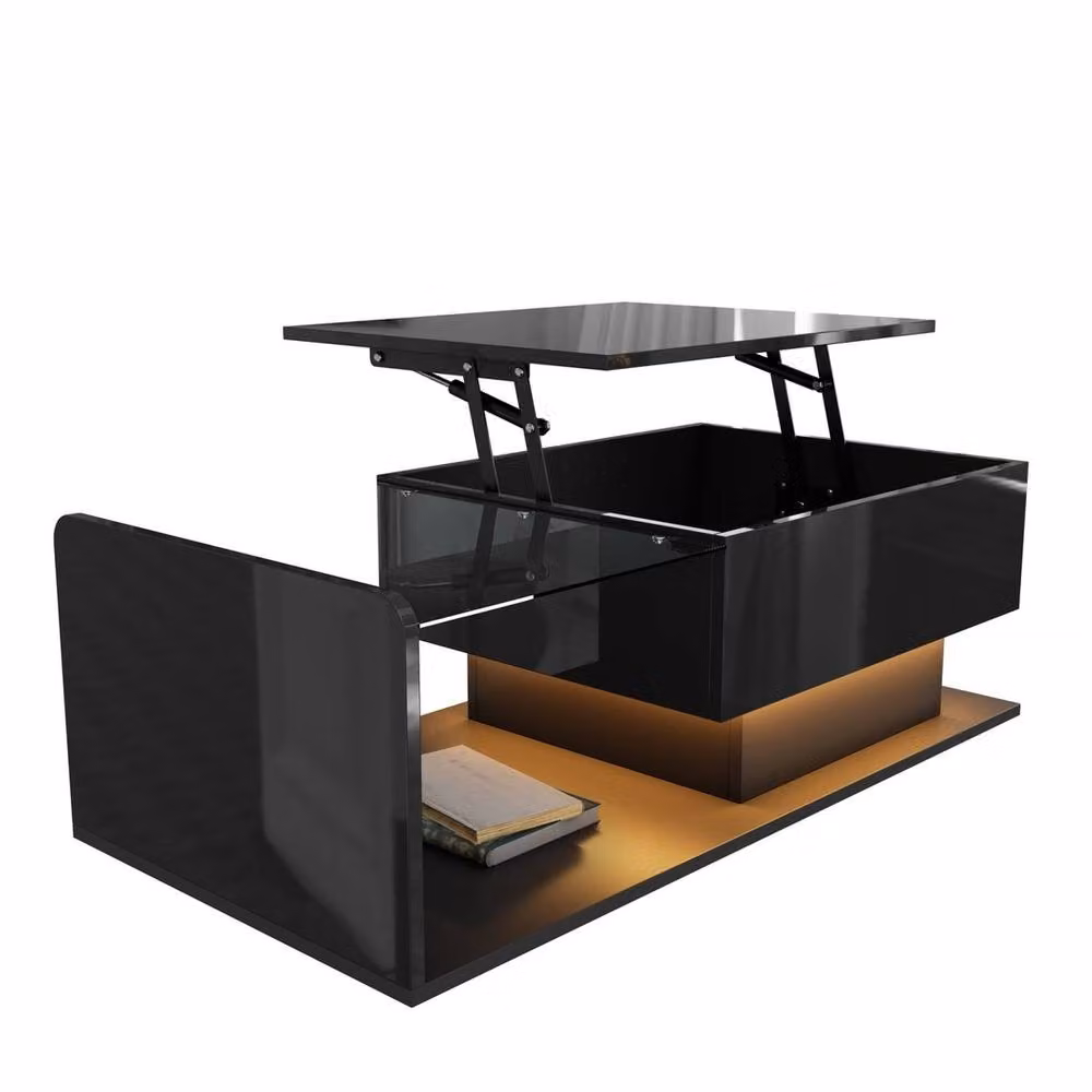 ERGOVEXA Modern Black Coffee Table with Lift Up Glass Top and Height Adjustable Mechanism – 5