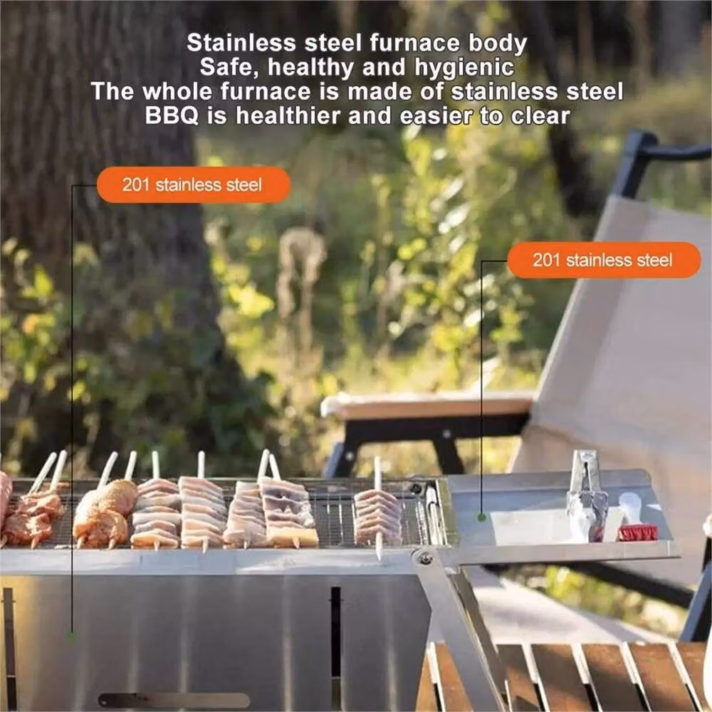 Havendro Stainless Steel Portable Folding Charcoal BBQ Grill in Silver – 6