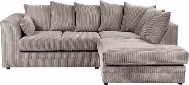 SquareBoxx Lennox Jumbo Cord Corner Sofa with Right Hand Facing Chaise in Grey