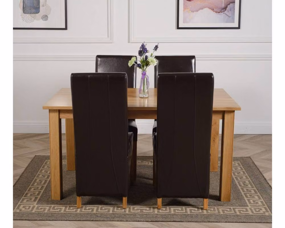 Thats Furniture Oslo Oak Small Square Dining Table and 4 Lola Brown Leather Chairs W/D/H: 90 x 90 x 75 cm – 2